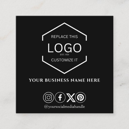 Modern Professioneel Zwart Logo QR Code Vierkante Visitekaartje (Voorkant)