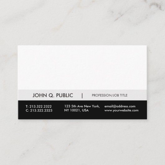 Modern Professioneel Zwart Wit Grijs Eenvoudig Vla Visitekaartje (Voorkant)