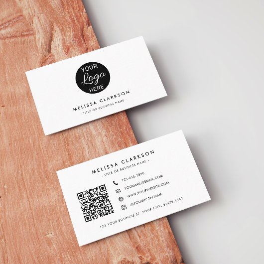 Modern Professioneel Zwart & Wit QR Code Logo Visitekaartje