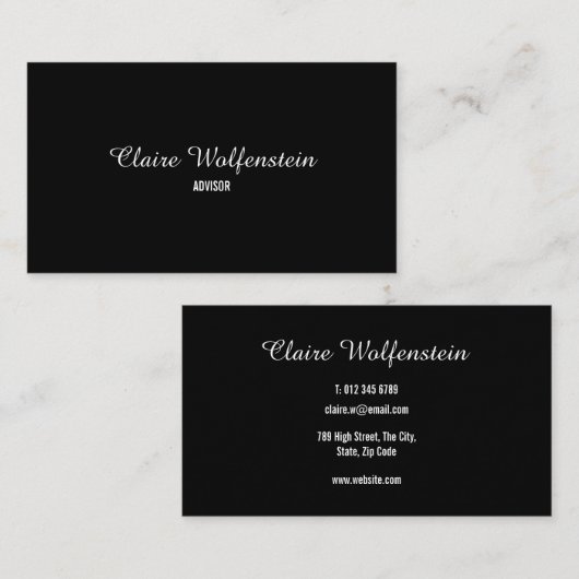 Modern Professioneel Zwart-Wit Script Visitekaartje (Voorkant / Achterkant)