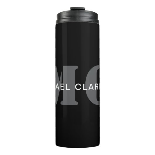 Modern Professionele Monogram Zwart & Wit Thermosbeker (Voorkant)