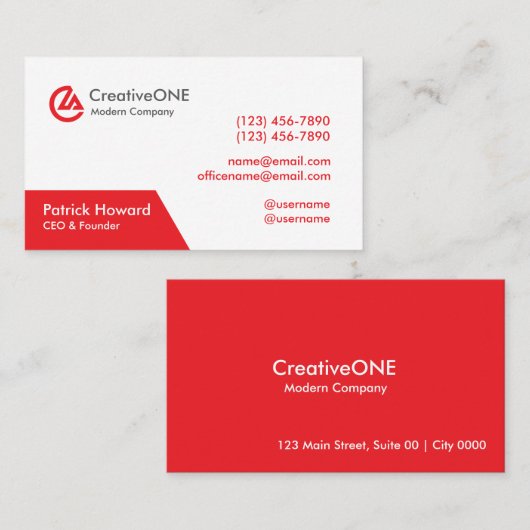 Modern Professionele Rood Witte CreativeONE Vet Visitekaartje (Voorkant / Achterkant)
