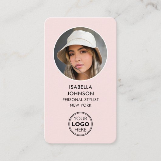 Modern Profiel Foto Logo QR Code Blush Roze Visitekaartje (Voorkant)