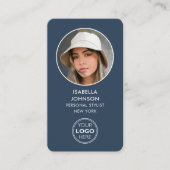 Modern Profiel Foto Logo QR Code Slate Blue Visitekaartje (Voorkant)