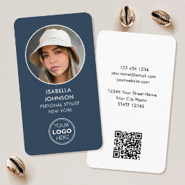 Modern Profiel Foto Logo QR Code Slate Blue Visitekaartje