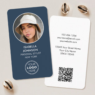 Modern Profiel Foto Logo QR Code Slate Blue Visitekaartje