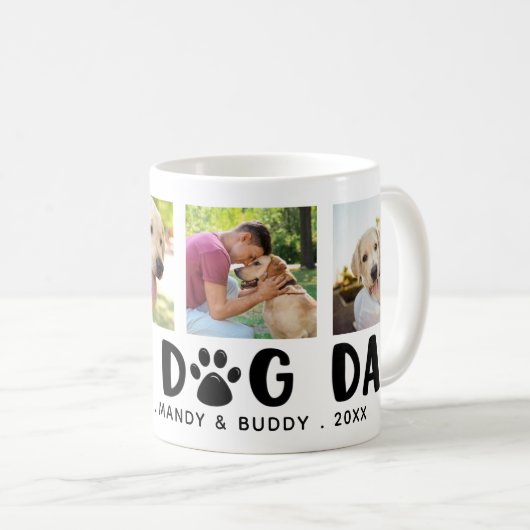 Modern PROUD DOG DAD Paw Print Fotocollage Koffiemok (Voorkant rechts)