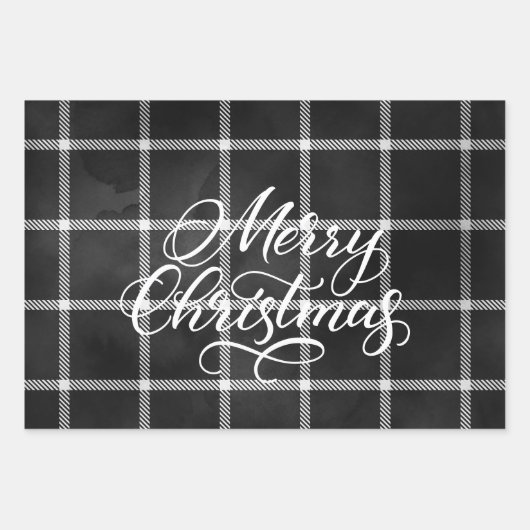 Modern Pset Gingham Merry Kerstfeestdag Inpakpapier Vel (Voorkant 2)