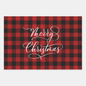 Modern Pset Gingham Merry Kerstfeestdag Inpakpapier Vel (Voorkant)