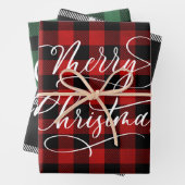 Modern Pset Gingham Merry Kerstfeestdag Inpakpapier Vel (In situ)