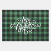 Modern Pset Gingham Merry Kerstfeestdag Inpakpapier Vel (Voorkant 3)