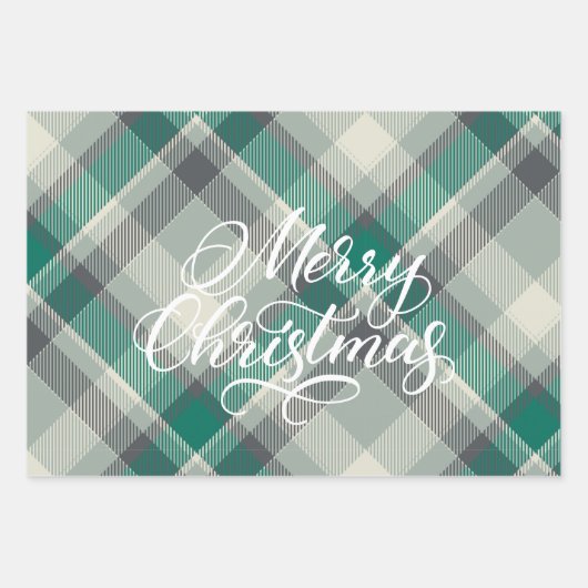 Modern Pset Gingham Merry Kerstfeestdag Inpakpapier Vel (Voorkant 2)