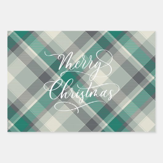 Modern Pset Gingham Merry Kerstfeestdag Inpakpapier Vel (Voorkant)