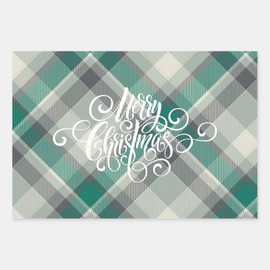 Modern Pset Gingham Merry Kerstfeestdag Inpakpapier Vel (Voorkant 3)