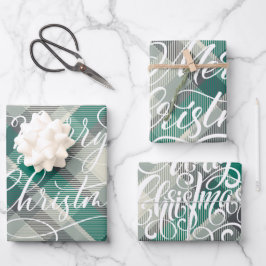Modern Pset Gingham Merry Kerstfeestdag Inpakpapier Vel