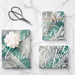 Modern Pset Gingham Merry Kerstfeestdag Inpakpapier Vel