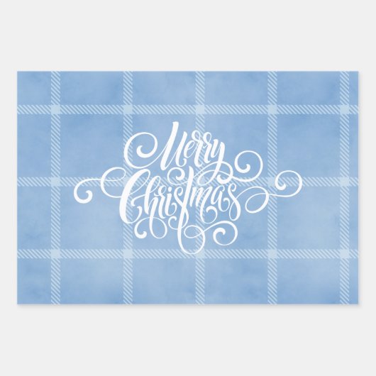 Modern Pset Gingham Merry Kerstfeestdag Inpakpapier Vel (Voorkant 3)