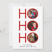 Modern Pset Red Ho Ho Ho 3 Photo Holiday Card Feestdagenkaart (Voorkant)