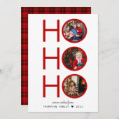 Modern Pset Red Ho Ho Ho 3 Photo Holiday Card Feestdagenkaart (Voorkant / Achterkant)