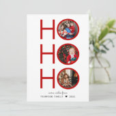 Modern Pset Red Ho Ho Ho 3 Photo Holiday Card Feestdagenkaart (Staand voorkant)