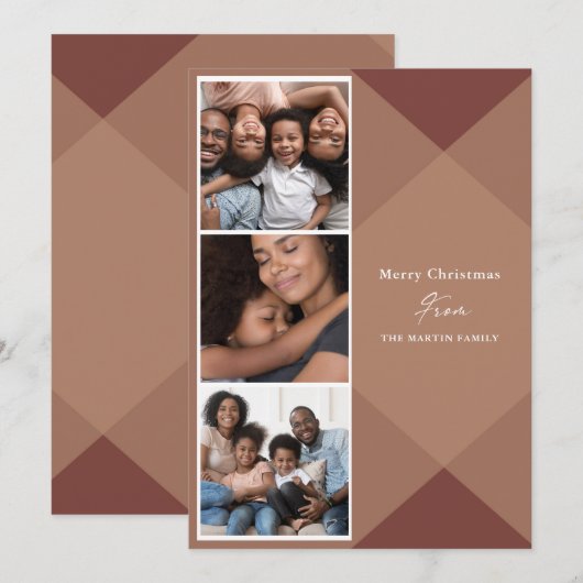 Modern Pset Three Photo Calligraphy Feestdagenkaart (Voorkant / Achterkant)