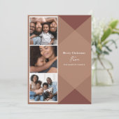 Modern Pset Three Photo Calligraphy Feestdagenkaart (Staand voorkant)