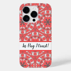 Modern pug-patroon met monogram op koraalrood Case-Mate iPhone 14 pro hoesje
