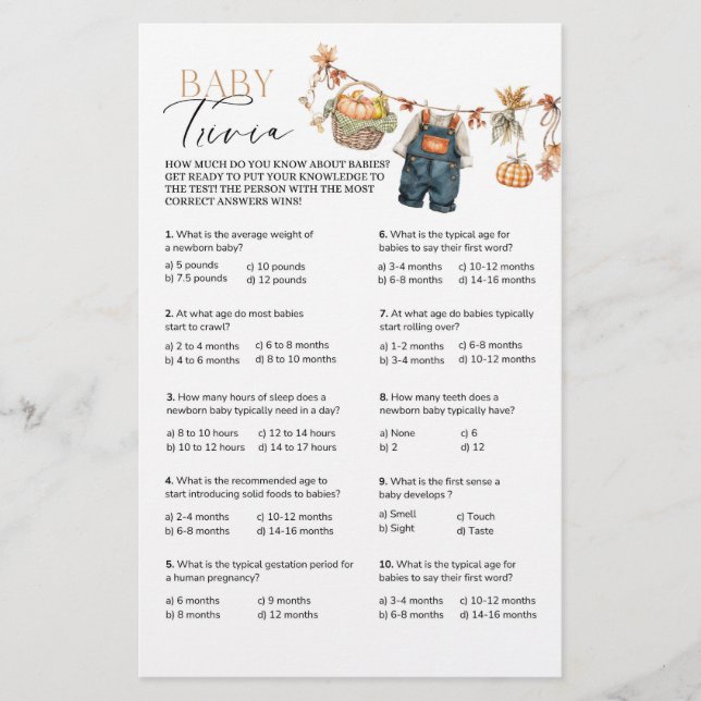 Modern Pumpkin Baby shower Trivia spel (Voorkant)