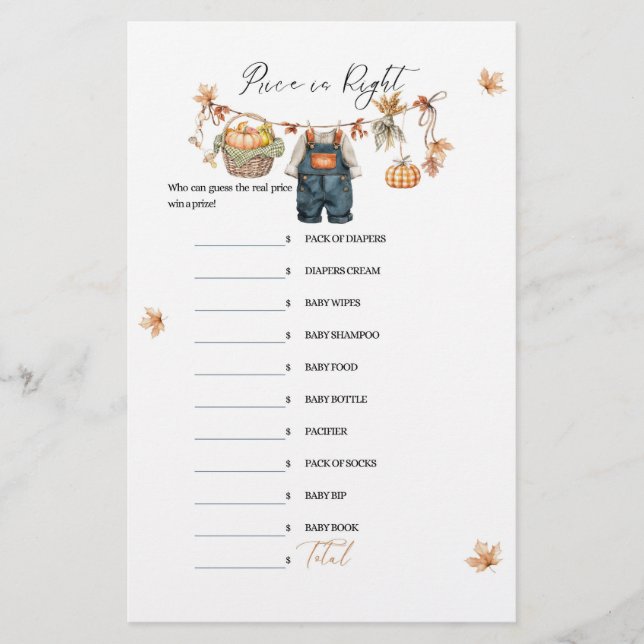 Modern Pumpkin Herfst Baby shower Prijs Spel (Voorkant)