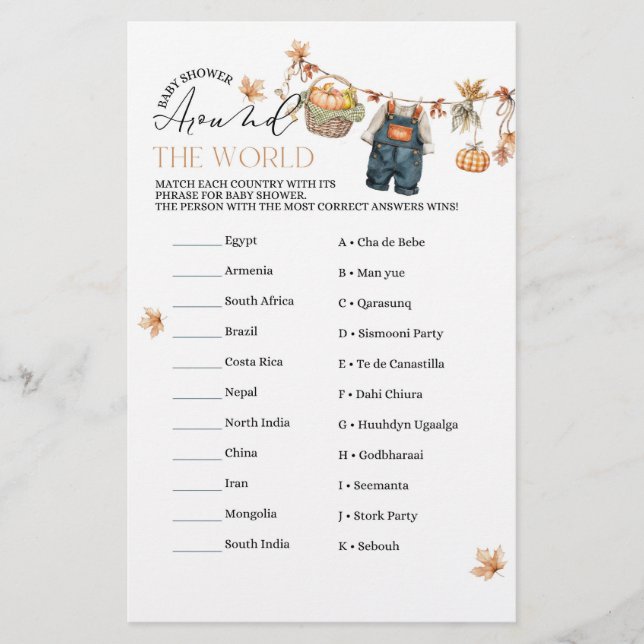 Modern Pumpkin Herfst Baby shower spel (Voorkant)