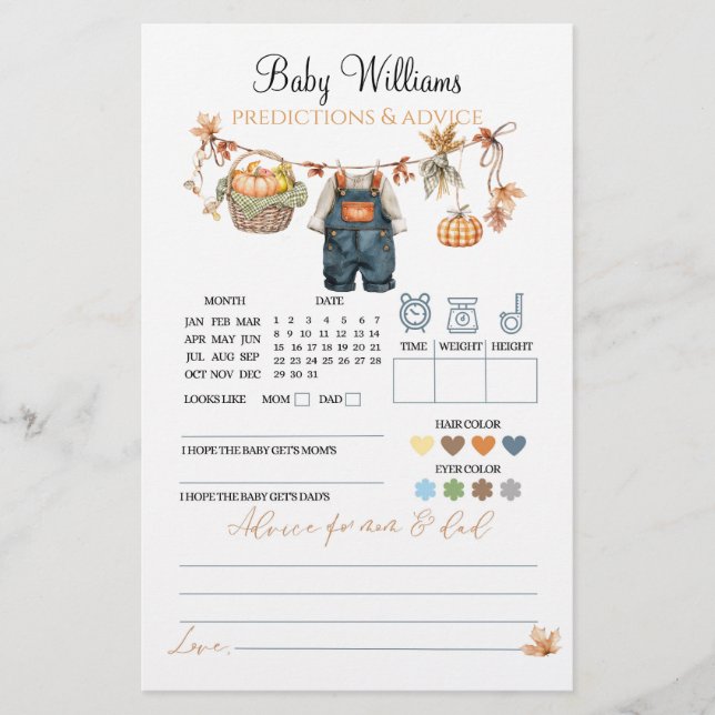 Modern Pumpkin Herfst Baby shower voorspelling spe (Voorkant)