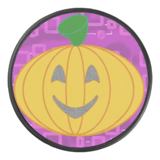 Modern Pumpkin on Purple Geometric  Hockey Puck (Voorkant)