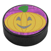 Modern Pumpkin on Purple Geometric  Hockey Puck (3/4)