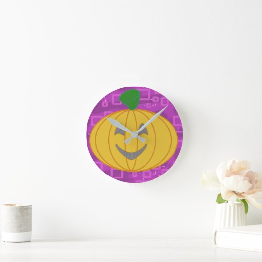 Modern Pumpkin on Purple Geometric Ronde Klok (Huis)