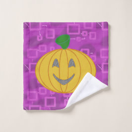 Modern Pumpkin on Purple Geometric Washandje