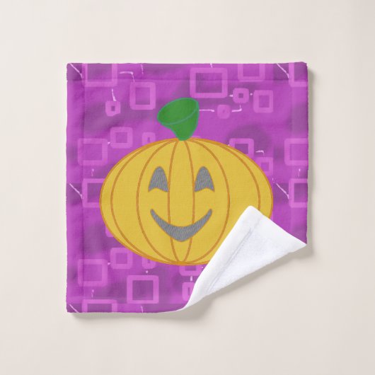 Modern Pumpkin on Purple Geometric Washandje (Wasdoekje)