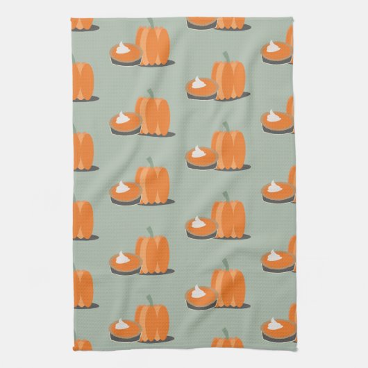 Modern Pumpkin Pumpkin Pie Pattern Cream Green Theedoek (Verticaal)