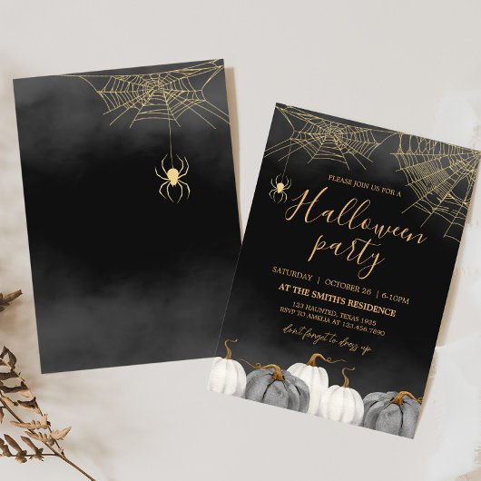 Modern Pumpkin Spider Halloween Party Kaart