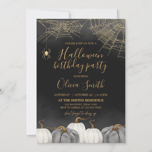 Modern Pumpkin Spider Halloween Verjaardagsfeest Kaart (Voorkant)