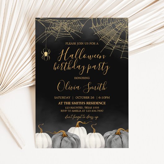 Modern Pumpkin Spider Halloween Verjaardagsfeest Kaart