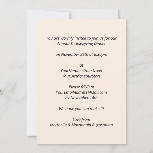 Modern Pumpkin-Thanksgiving Kaart (Achterkant)