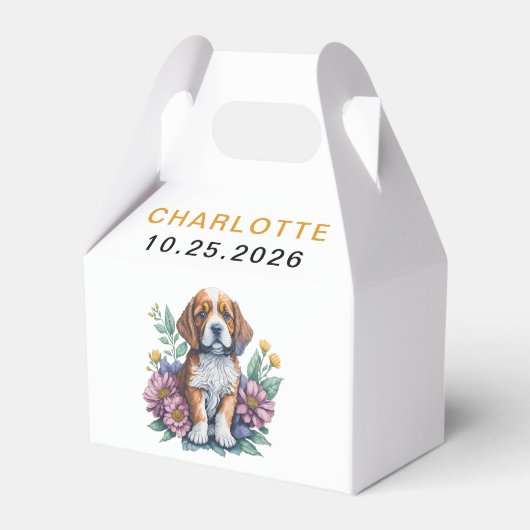Modern Puppy Dog Terracotta Baby shower Bedankdoosjes (Voorkant Zijde)
