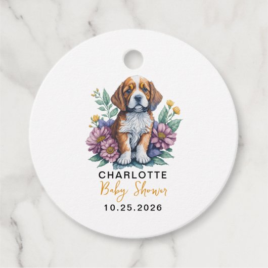 Modern Puppy Dog Terracotta Baby shower Bedankjes Labels (Voorkant)