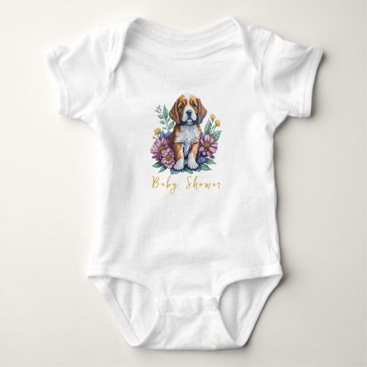 Modern Puppy Dog Terracotta Baby shower Romper (Voorkant)