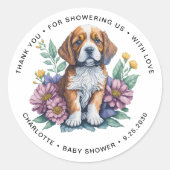 Modern Puppy Dog Terracotta Baby shower Ronde Sticker (Voorkant)