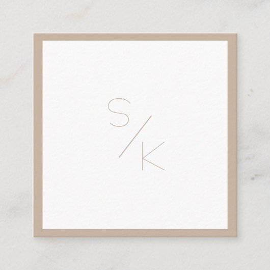 Modern pur beige wit monogram Visitekaartje (Voorkant)