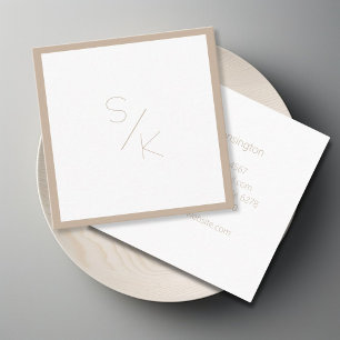 Modern pur beige wit monogram Visitekaartje