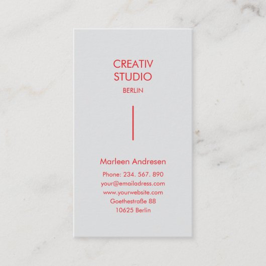 Modern Pure Grijs Rood Visitekaartje (Voorkant)