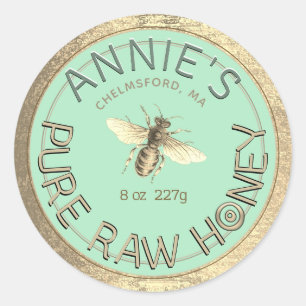 Modern Pure Raw Honey Bee Gold Lijst Blue Cyan Ronde Sticker