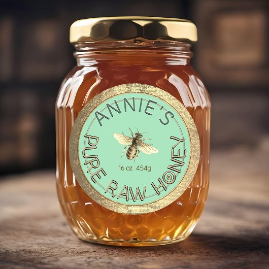 Modern Pure Raw Honey Bee Gold Lijst Blue Cyan Ronde Sticker